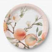 Waterverf perzik elegant verjaardagsfeestje papieren bordje (Voorkant)