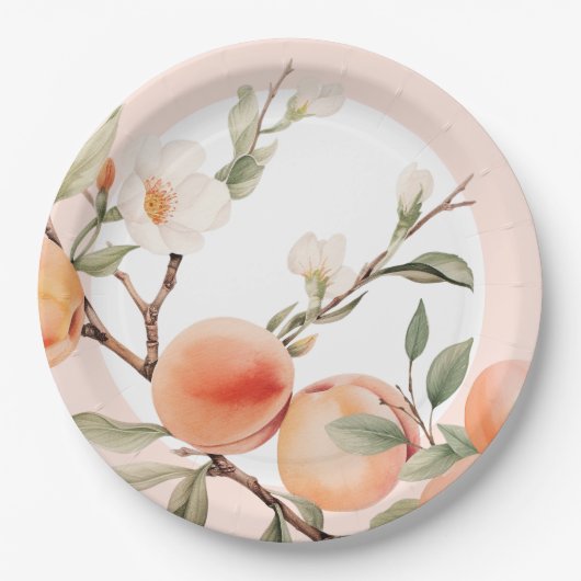 Waterverf perzik elegant verjaardagsfeestje papieren bordje (Voorkant)