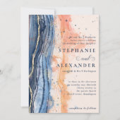 Waterverf Perzik en Blauw Formele Bruiloft Kaart (Voorkant)