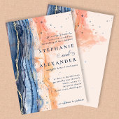 Waterverf Perzik en Blauw Formele Bruiloft Kaart