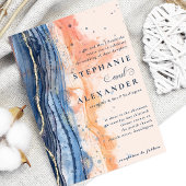 Waterverf Perzik en Blauw Formele Bruiloft Kaart