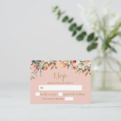 Waterverf Perzik en Gouden Bloemen RSVP Informatiekaartje (Staand voorkant)