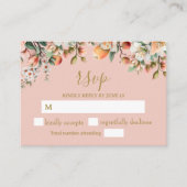 Waterverf Perzik en Gouden Bloemen RSVP Informatiekaartje (Voorkant)