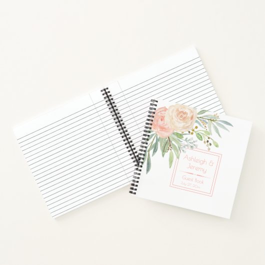 Waterverf Perzik en Groen Bloemen Gastenboek | Notitieboek (Binnen)