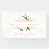 Waterverf perzik en groen bloemig vrijgezellenfees spandoek (Horizontaal)