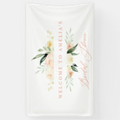 Waterverf perzik en groen bloemig vrijgezellenfees spandoek (Verticaal)