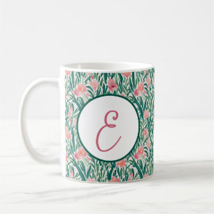 Waterverf perzik en groen bloempatroon monogram koffiemok