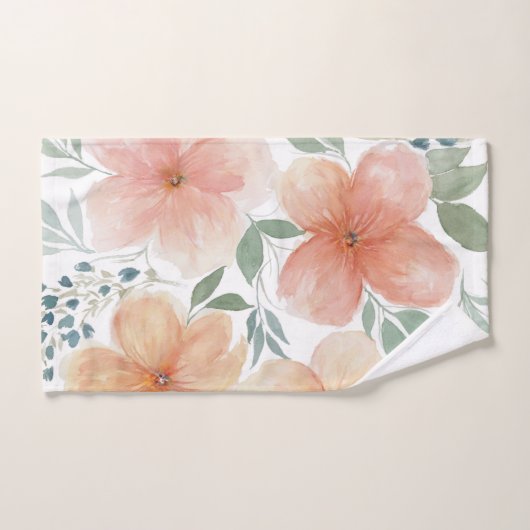 Waterverf perzik en groene bloemen handdoek (Handdoek)