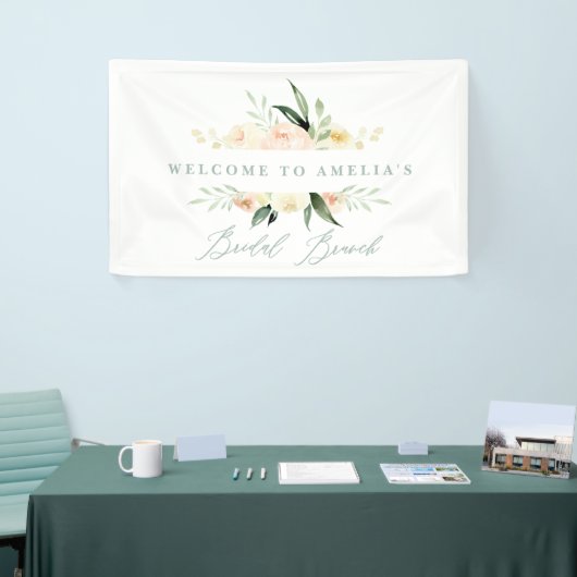 Waterverf perzik en groene florale brunch spandoek (Beurs)