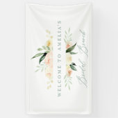 Waterverf perzik en groene florale brunch spandoek (Verticaal)