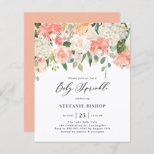 Waterverf Perzik en Ivory Flowers Baby Sprinkle (Voorkant / Achterkant)