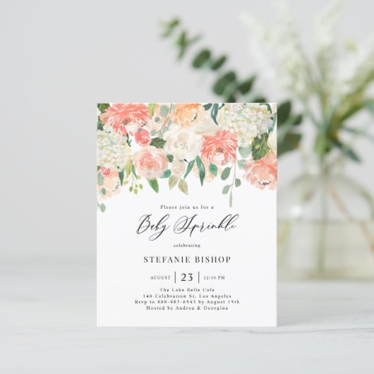 Waterverf Perzik en Ivory Flowers Baby Sprinkle (Staand voorkant)