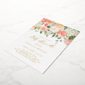 Waterverf Perzik en Ivory Flowers Baby Sprinkle Folie Uitnodiging (Gedraaid)