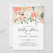 Waterverf Perzik en Ivory Flowers Wedding Shower Kaart (Voorkant)