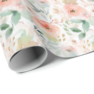 Waterverf Perzik Floral Elegant Romantisch Cadeaupapier