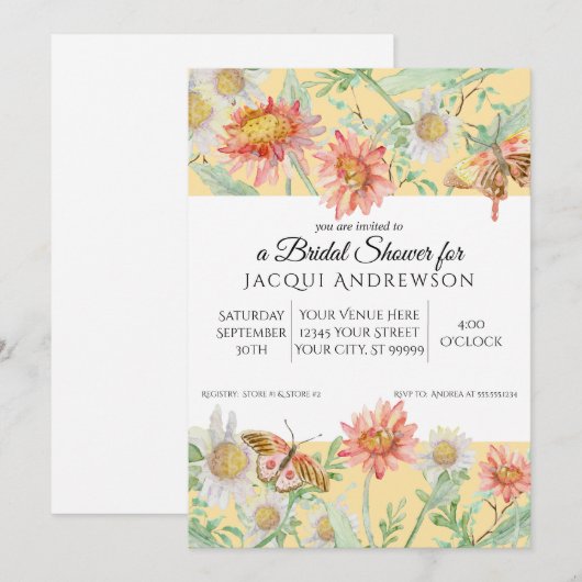 Waterverf Perzik Geel Wit Bloemen Vrijgezellenfees Kaart (Voorkant / Achterkant)