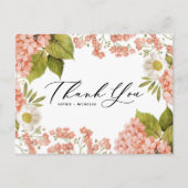 Waterverf perzik hortensia bruiloft bedankt briefkaart (Voorkant)