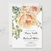 Waterverf perzik koraal bloemen typografie bruilof kaart (Voorkant)