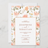 Waterverf Perzik Mint Bloementuin Bruiloft Kaart (Voorkant)