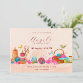 Waterverf perzik naaigereedschappen kunstverjaarda kaart (Staand voorkant)