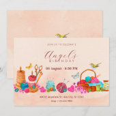 Waterverf perzik naaigereedschappen kunstverjaarda kaart (Voorkant / Achterkant)