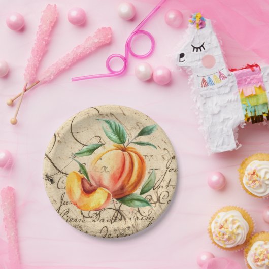 waterverf perzik papieren bordje (Feest)