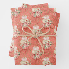 Waterverf perzik roze crème pompoenen thema feest inpakpapier vel