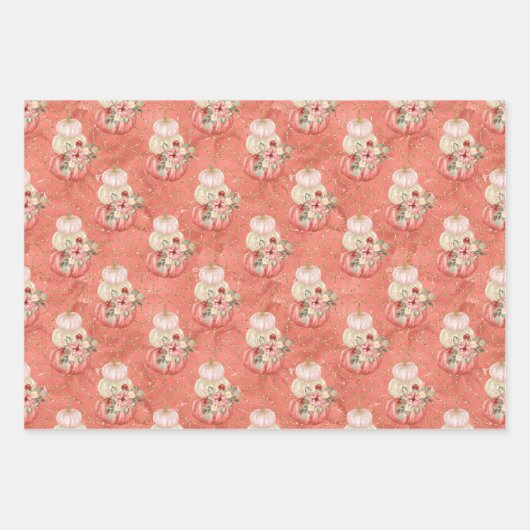 Waterverf perzik roze crème pompoenen thema feest inpakpapier vel (Voorkant)