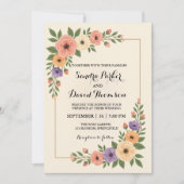 waterverf perzik roze lavendel romantische bruilof kaart (Voorkant)