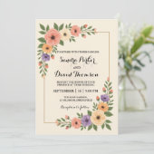 waterverf perzik roze lavendel romantische bruilof kaart (Staand voorkant)