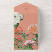 Waterverf Perzik Roze Pioenrozen Bloemen Bruiloft All In One Uitnodiging (Buitenkant)