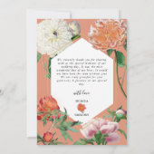 Waterverf Perzik Roze Pioenrozen Bloemen Bruiloft Bedankkaart (Achterkant)