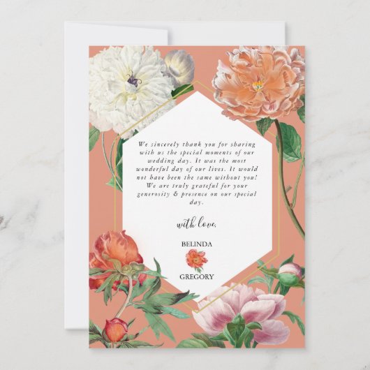 Waterverf Perzik Roze Pioenrozen Bloemen Bruiloft Bedankkaart (Achterkant)