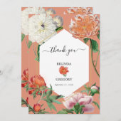 Waterverf Perzik Roze Pioenrozen Bloemen Bruiloft Bedankkaart (Voorkant / Achterkant)