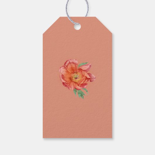 Waterverf Perzik Roze Pioenrozen Bloemen Bruiloft Cadeaulabel (Achterkant)