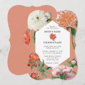 Waterverf Perzik Roze Pioenrozen Bloemen Bruiloft Kaart (Voorkant / Achterkant)