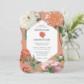 Waterverf Perzik Roze Pioenrozen Bloemen Bruiloft Kaart (Staand voorkant)