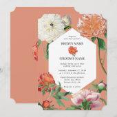 Waterverf Perzik Roze Pioenrozen Bloemen Bruiloft Kaart (Voorkant / Achterkant)