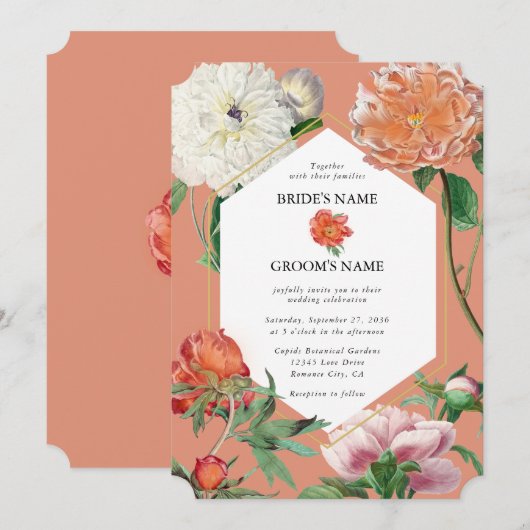 Waterverf Perzik Roze Pioenrozen Bloemen Bruiloft Kaart (Voorkant / Achterkant)