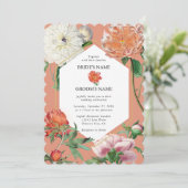 Waterverf Perzik Roze Pioenrozen Bloemen Bruiloft Kaart (Staand voorkant)