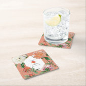 Waterverf Perzik Roze Pioenrozen Bloemen Bruiloft Kartonnen Onderzetters (Insitu)