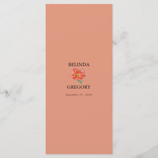 Waterverf Perzik Roze Pioenrozen Bloemen Bruiloft Menu (Achterkant)