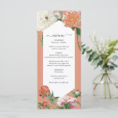 Waterverf Perzik Roze Pioenrozen Bloemen Bruiloft Menu (Staand voorkant)