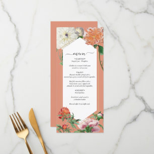 Waterverf Perzik Roze Pioenrozen Bloemen Bruiloft Menu