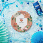 Waterverf Perzik Roze Pioenrozen Bloemen Bruiloft Papieren Bordje (Feest)