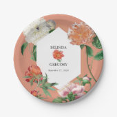 Waterverf Perzik Roze Pioenrozen Bloemen Bruiloft Papieren Bordje (Voorkant)