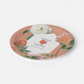 Waterverf Perzik Roze Pioenrozen Bloemen Bruiloft Papieren Bordje (Gekanteld)