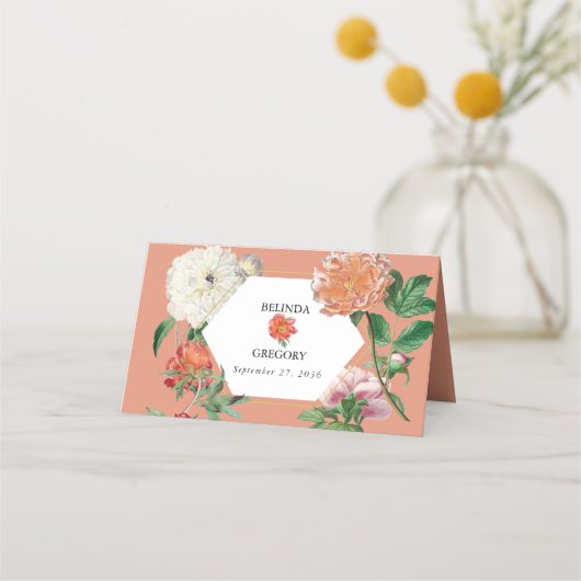 Waterverf Perzik Roze Pioenrozen Bloemen Bruiloft Plaatskaartje (Achterkant)