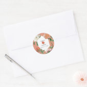 Waterverf Perzik Roze Pioenrozen Bloemen Bruiloft Ronde Sticker (Envelop)