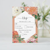 Waterverf Perzik Roze Pioenrozen Bloemen Bruiloft RSVP Kaartje (Staand voorkant)